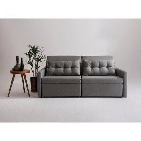 Sofa 3 Lugares Retratil e Reclinavel 196cm Linho Cinza Dimas
