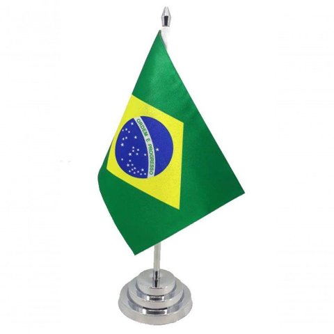 Bandeira Mesa Dupla Face Brasil Mastro 29 Cm Alt Cetim