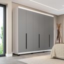 Ver imagem 1 de Roupeiro Casal Madri 6 Portas 4 Gavetas 242x214cm Cinza/Branco 250702