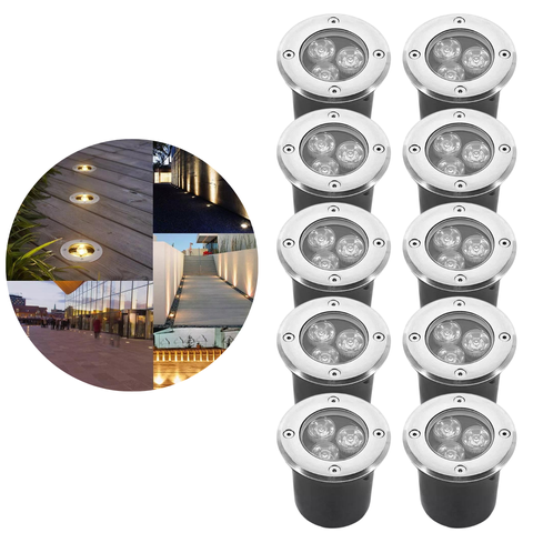10 Balizadores Spot Blindado Led Smd 3w Branco Quente Bivolt Ip66 de Embutir em Piso Chão Gramado Ja