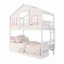 Ver imagem 2 de Beliche Infantil Casinha Dos Sonhos com Varanda 2 Gavetas Madeira Maciça Branco e Rosa Megamobília