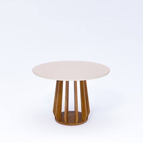 Mesa de Jantar Redonda em MDF e Vidro Pitanga Natuame 109cm Marrom/Madeira/Off White