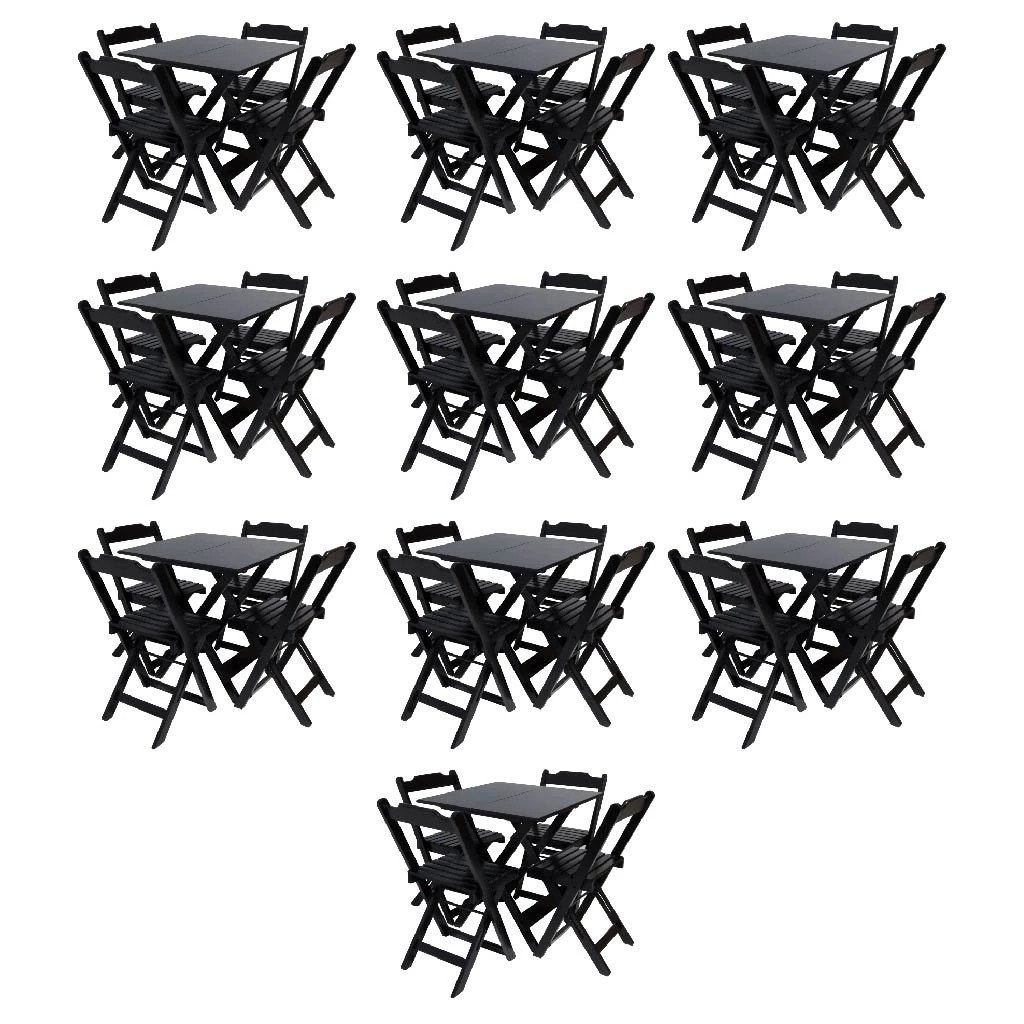 Kit com 10 Conjuntos de Jogo de Mesa 70x70 com 4 Cadeiras Dobráveis - Dg Móveis:preto - 2