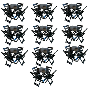 Kit com 10 Conjuntos de Jogo de Mesa 70x70 com 4 Cadeiras Dobráveis - Dg Móveis:preto