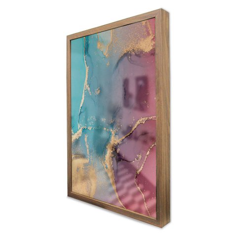 Quadro Decorativo Caixa Alta com Vidro Abstrato Mármore Luxe Perolado TaColado Moldura Madeira 90 x 