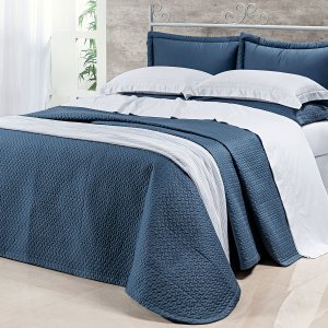 Kit Cobre Leito Tamanho Super King 400 Fios Egípcio 100% Algodão Azul 3 Peças