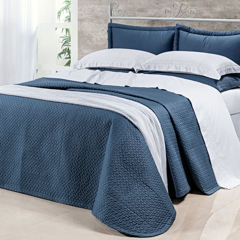 Kit Cobre Leito Tamanho Super King 400 Fios Egípcio 100% Algodão Azul 3 Peças