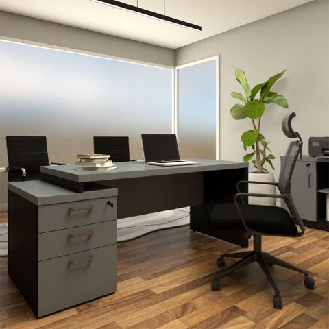 Mesa Escritório Executiva 170cm a 192cm 3 Gavetas Pé Painel F5