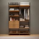 Ver imagem 1 de Closet Modulado 2pc 1,45m 2 Gavetas Cabide e Prateleiras Tw403 Pradel Móveis-freijó/preto Fosco