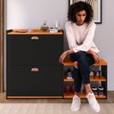 Ver imagem 2 de Sapateira Hall Entrada 2 Gaveta Basculante Puxador Concha Banco Prateleira Sala Quarto Retrô - Rpm