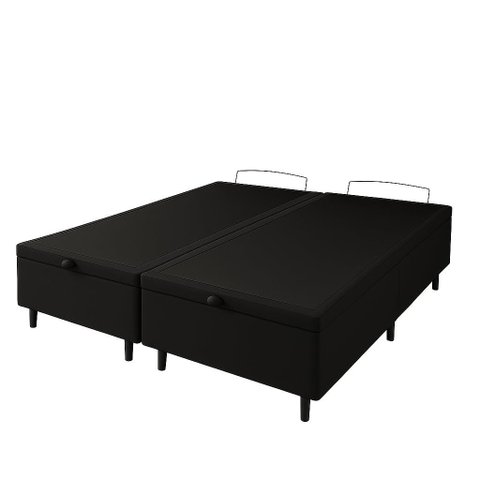 Cama Preta Corino Box Bau King 1,93cm Premium Blindada Super Reforçada