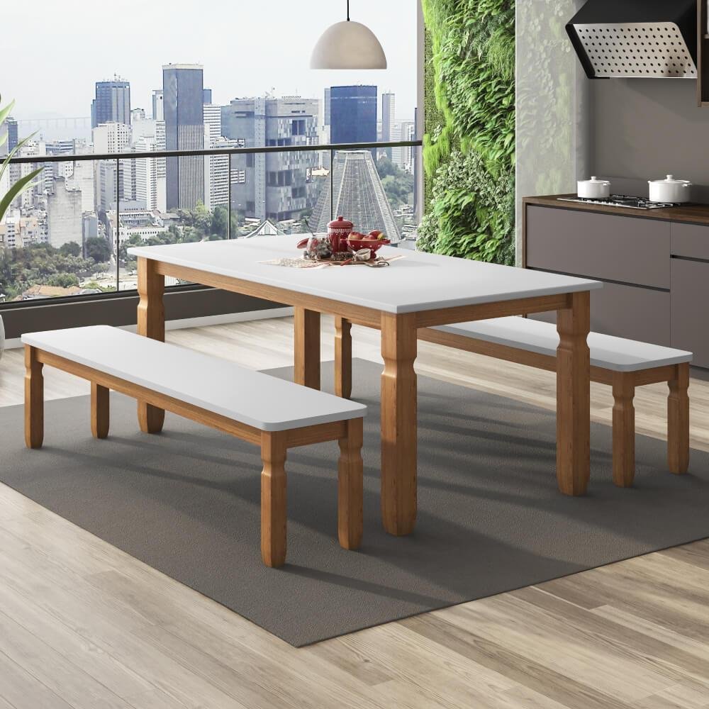 Conjunto Mesa Square Redonda 80cm Pés em Madeira Taeda + 2