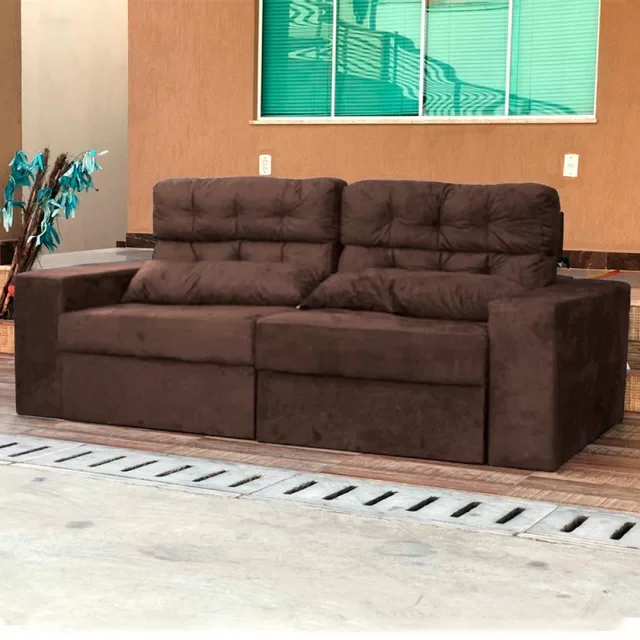 Sofá retrátil com encosto reclinável almofadas:Terracota - 1