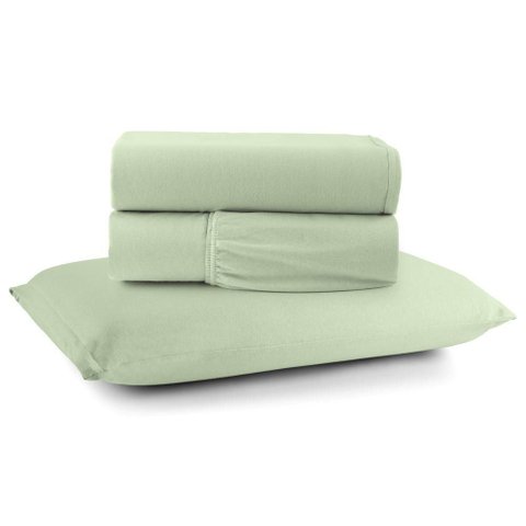 Jogo Cama Lençol Casa Scarpa Sonnet Solteiro Malha Lisa Algodão Macio 3 Peças - Verde Claro