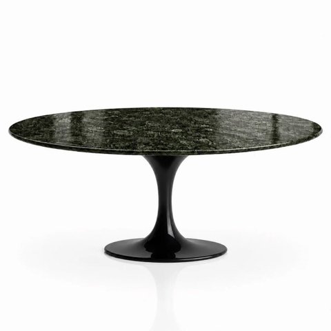 Mesa de Jantar Saarinen Oval 180x100 cm Tampo Mármore Verde Guatemala Base Laca Preta