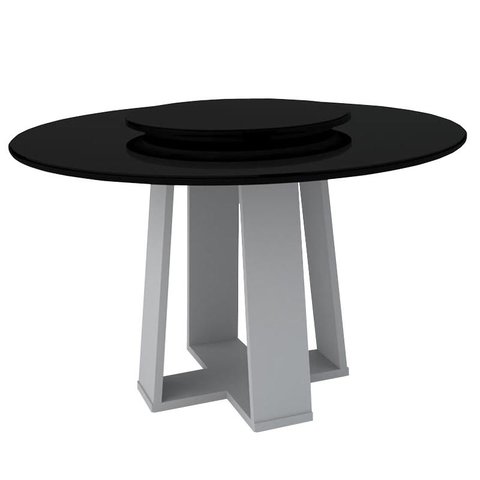 Mesa de Jantar Redonda Isabela 1,35m com Tampo Giratório Off White/preto/preto - New Ceval