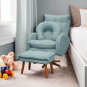 Ver imagem 1 de Kit Poltrona de Amamentação Base Giratória Balanço e Puff Angra Veludo - Sofa Store:Veludo Azul Tiff