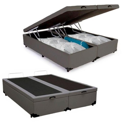 Cama Box Baú Casal Bipartido Cinza
