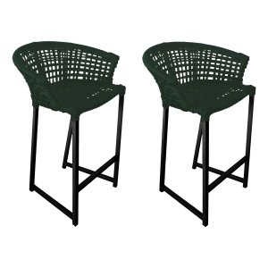 Banqueta Reis em Corda Náutica e Base em Alumínio Preta para Área Gourmet Externa Preta