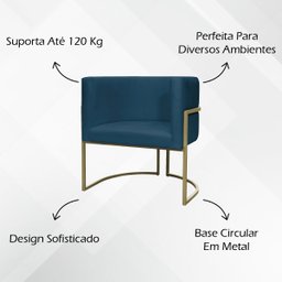 Kit 2 Poltronas Decorativa Recepção Luna Suede Cores Base de Ferro Champagne - 3