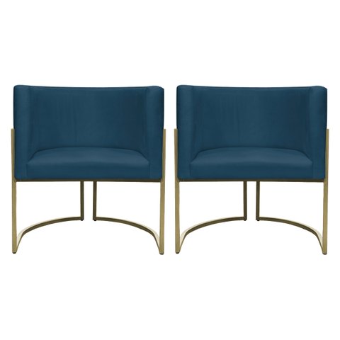 Kit 2 Poltronas Decorativa Recepção Luna Suede Cores Base de Ferro Champagne