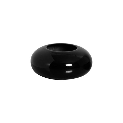 Vaso Redondo de Mesa Cachepot de Cerâmica Grande Preto Clássico 12x27 cm