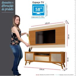 Rack Com Painel 1.8 Com Rattan TV 58 Pol Dante EAX Móveis Cedro - 3