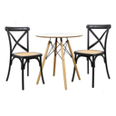 Ver imagem 1 de Conjunto Mesa Redonda Chanfrada Branca Eames 70cm com 2 Cadeiras Paris Rattan Pretas - La Mobilia