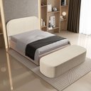 Ver imagem 1 de Cabeceira Cama Box King 160cm Lanna com Puff Recamier Doha W01 Linho Palha - Lyam Decor