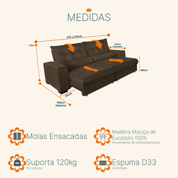 Sofá Retrátil e Reclinável 2,50m Molas Ensacadas Suede Miami - Sofá Casa - 3