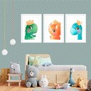 Ver imagem 2 de Kit 3 Quadros Grandes Quarto Infantil Dino Baby 60x48cm:moldura Branca