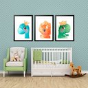 Ver imagem 1 de Kit 3 Quadros Grandes Quarto Infantil Dino Baby 60x48cm:moldura Branca