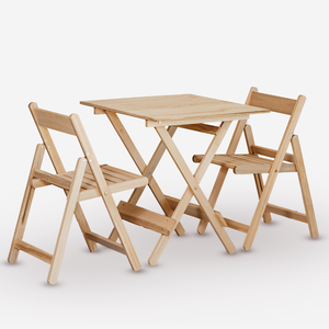 Conjunto de Mesa 70x70 Tampo Liso 2 Cadeiras Davos Dobrável Eucalipto sem Pintura Marcenaria Real