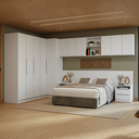 Ver imagem 1 de Quarto Completo Casal de Canto 580 Cm com Mesa de Cabeceira Branco Neo Madesa