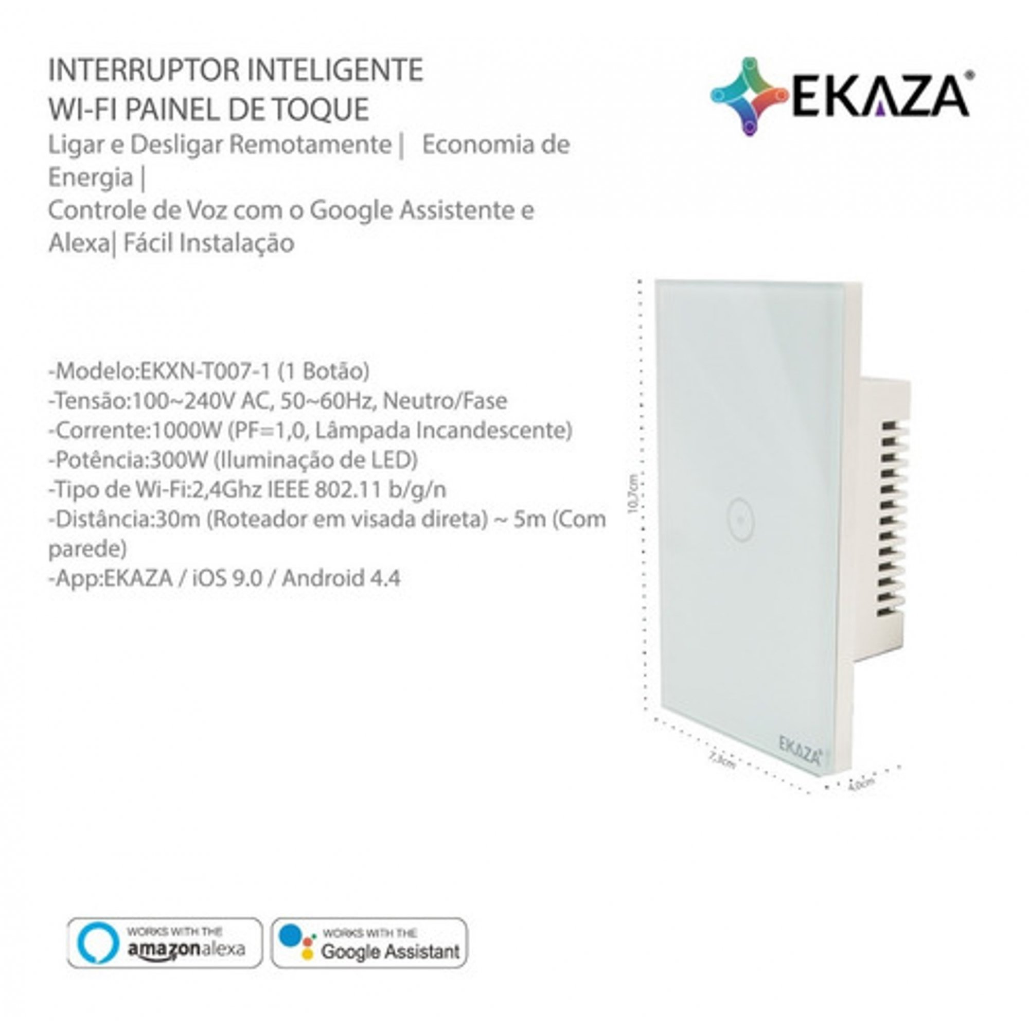 Ekaza Interruptor Inteligente Wi-fi Painel De Toque 2 Botões Branco - 10