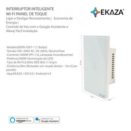Ekaza Interruptor Inteligente Wi-fi Painel De Toque 2 Botões Branco - 10