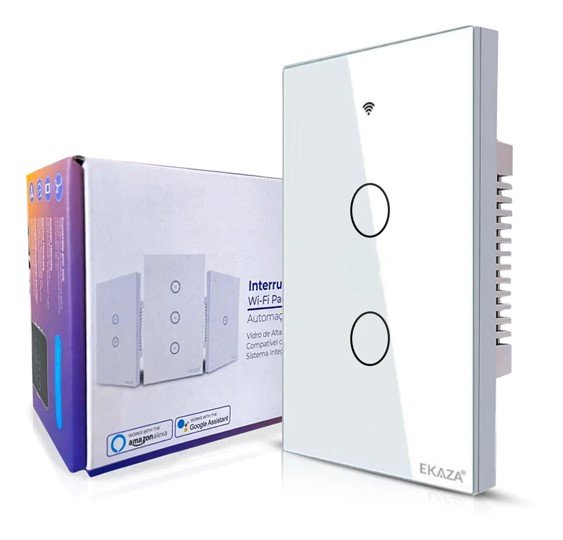 Ekaza Interruptor Inteligente Wi-fi Painel De Toque 2 Botões Branco
