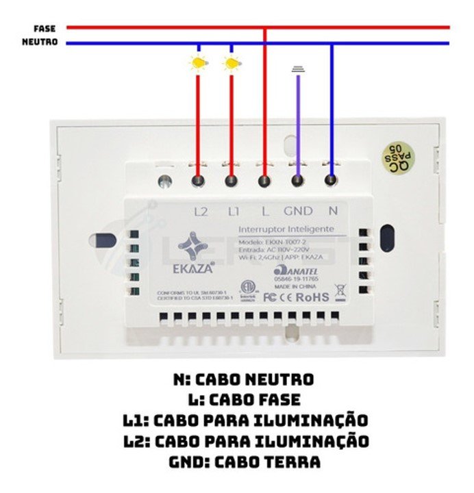 Ekaza Interruptor Inteligente Wi-fi Painel De Toque 2 Botões Branco - 6