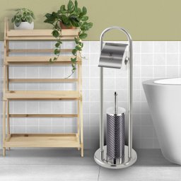 Escova Sanitária e Suporte Porta Papel Higiênico Inox Banheiro Lavabo Limpeza Vaso Sanitário Privada - 4