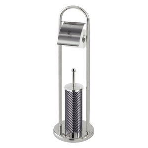 Escova Sanitária e Suporte Porta Papel Higiênico Inox Banheiro Lavabo Limpeza Vaso Sanitário Privada