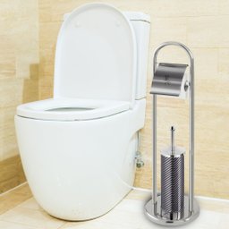 Escova Sanitária e Suporte Porta Papel Higiênico Inox Banheiro Lavabo Limpeza Vaso Sanitário Privada - 2