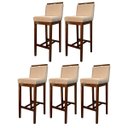 Ver imagem 1 de Kit 5 Banquetas Alta para Bancada Gourmet Líbia Madeira Capuccino Suede Bege CCS