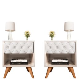 Conjunto 2 Mesa de Cabeceira Glamur Vitoria Decor Pé Madeira Gaveta Estofada Corredica Telescopica-j - 1