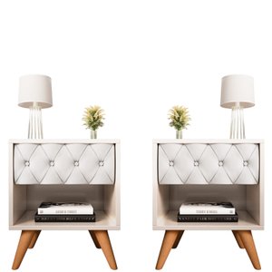 Conjunto 2 Mesa de Cabeceira Glamur Vitoria Decor Pé Madeira Gaveta Estofada Corredica Telescopica-j