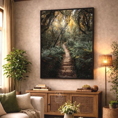 Quadro Paisagem Natural Trilha de Madeira entre a Floresta
