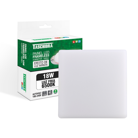Painel de Led Taschibra Frameless Quadrado Sobrepor 18W Bivolt 6500K Luz Fria