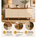 Ver imagem 5 de Buffet 160cm 4 Portas Pés em Madeira Maciça Grace Versátile Bege/Off White/Noce