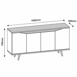 Buffet 160cm 4 Portas Pés em Madeira Maciça Grace Versátile  - 4