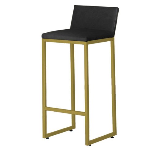 Kit 3 Banquetas Alta C/ Encosto e Apoio de Pés Courino Área Gourmet Base Dourada - Twdecora