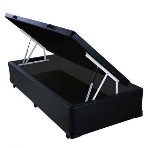 Base Box Baú Solteiro A colchões Sintético Preto 49x88x188